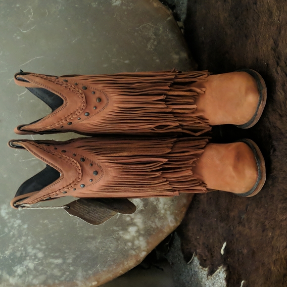 LIBERTY BLACK Vegas Faggio fringed snip toe ladies cowboy western boots sz 7 NWT - Picture 8 of 15